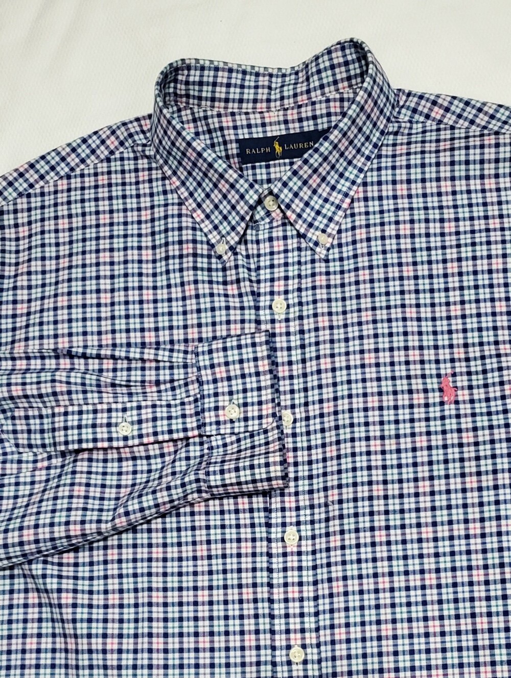 Ralph Lauren Long Sleeve Button Down Shirt Blue Pink White Check Mens XXL
